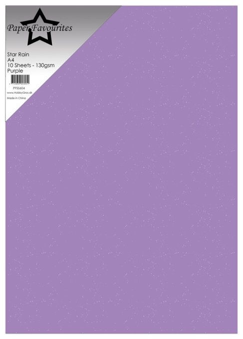 10 feuilles format A4,Paper Favourites, star rain, 130gsm,couleur : Purple légèrement pailleté