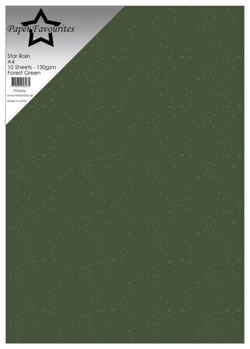 10 feuilles format A4,Paper Favourites, star rain, 130gsm,couleur : Forest green légèrement pailleté