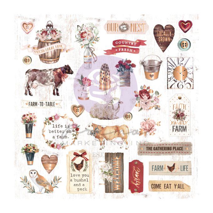 34 Die-cuts colorés, collection : Farm sweet , Prima