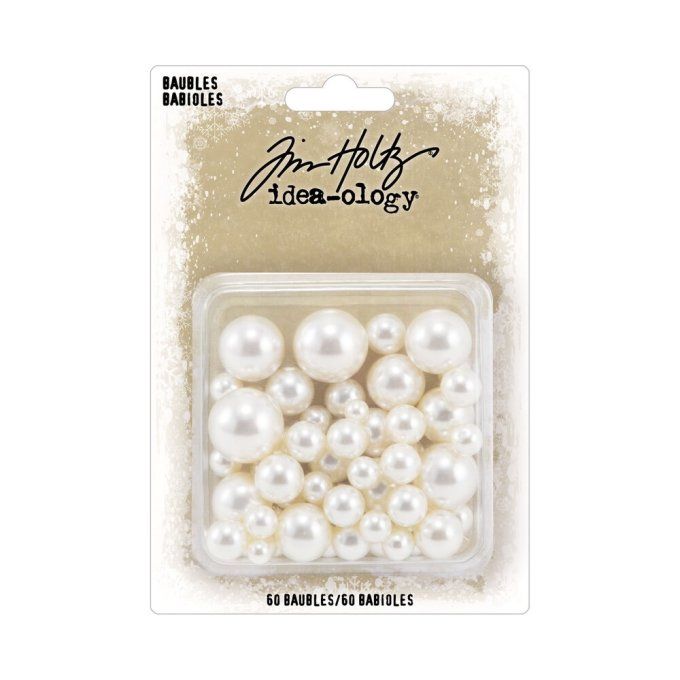 60 billes, tim holtz Idea-ology - couleur : blanc nacré, 6 tailles différentes