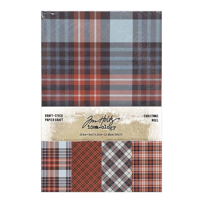 Tim Holtz, Idea-ology - papier kraft, plaid pailleté, format 15.24x22.86cm, 20 feuilles