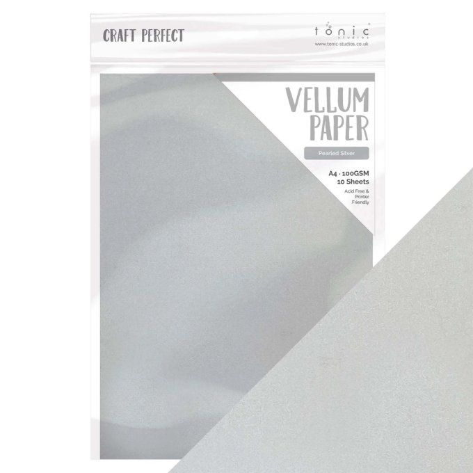 10 feuilles Vellum, pearled silver, Tonic Studio, format A4 - 100g 