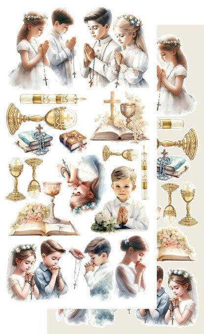 Ensemble de 8 feuilles, 30x15cm, collection : First Holy Communion - 250g