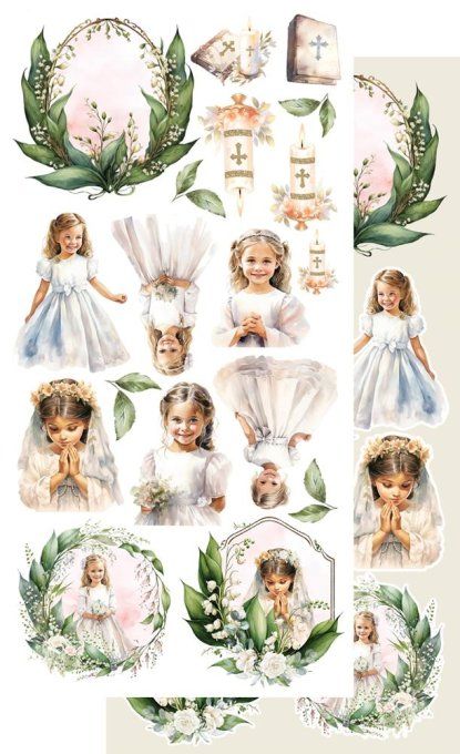 Ensemble de 8 feuilles, 30x15cm, collection : First Holy Communion - 250g