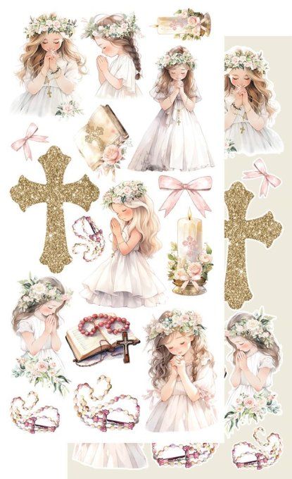 Ensemble de 8 feuilles, 30x15cm, collection : First Holy Communion - 250g