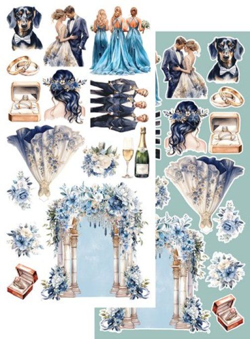 Ensemble de 12 feuilles, 15x30.5cm, collection : in frosty colors, wedding day - 250g