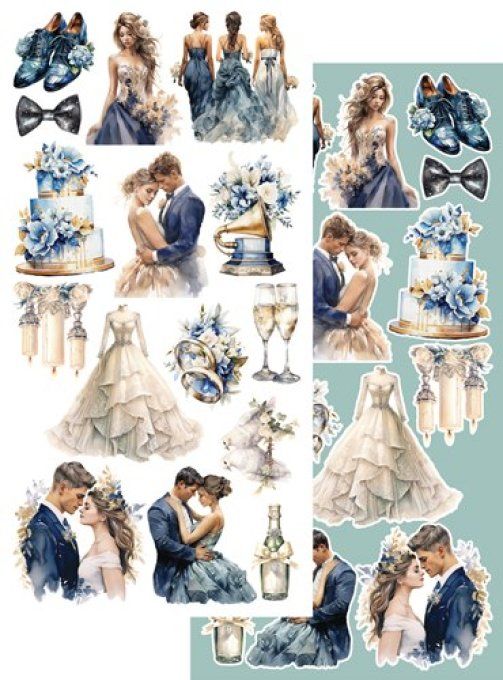 Ensemble de 12 feuilles, 15x30.5cm, collection : in frosty colors, wedding day - 250g