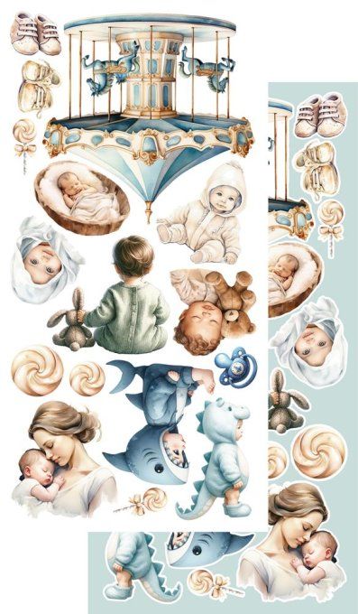 Ensemble de 7 feuilles, 15x30.5cm, collection : My little baby, boy - 250g