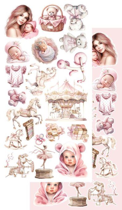 Ensemble de 7 feuilles, 15x30.5cm, collection : My little baby, girl - 250g