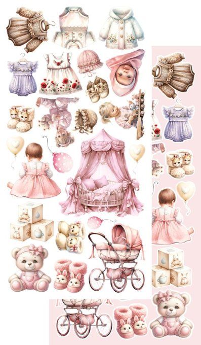 Ensemble de 7 feuilles, 15x30.5cm, collection : My little baby, girl - 250g