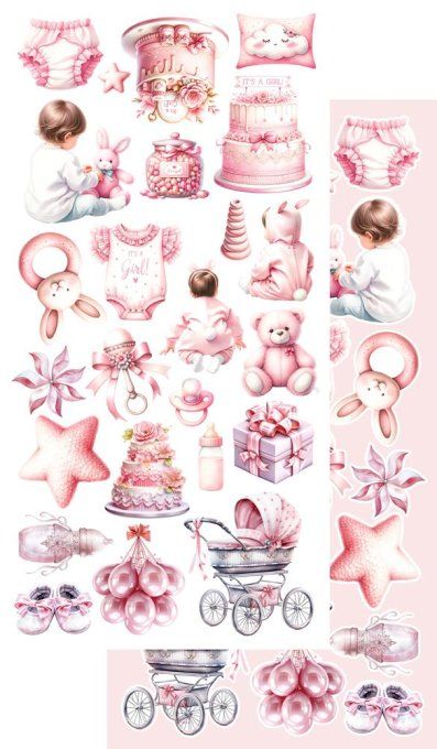 Ensemble de 7 feuilles, 15x30.5cm, collection : My little baby, girl - 250g