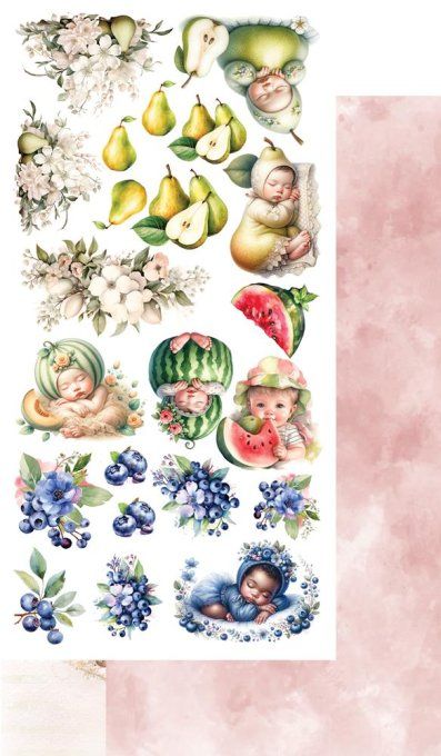 Ensemble de 5 feuilles, 15x30.5cm, collection : My little baby, Fruit - 250g