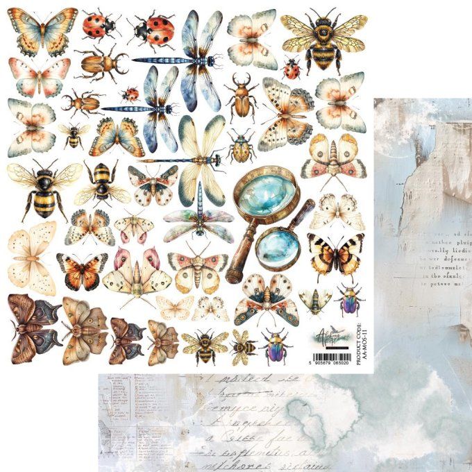 Feuille à l'unité, 30x30cm, Memory of spring, Flowers, 250g,motifs recto, éléments à découper 