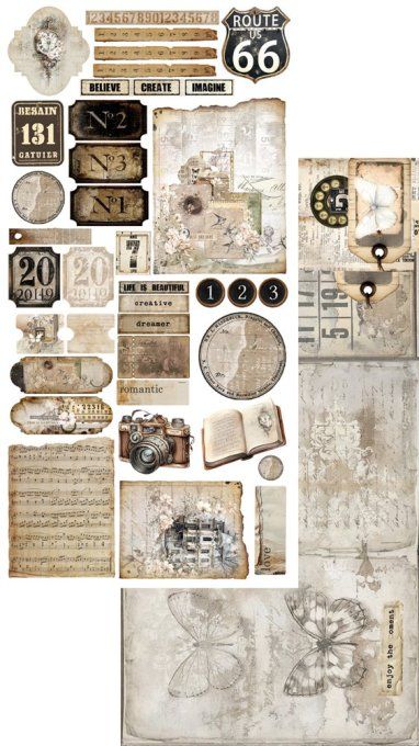 6 feuilles, 15x30cm, collection : Natural beauty (junk journal)