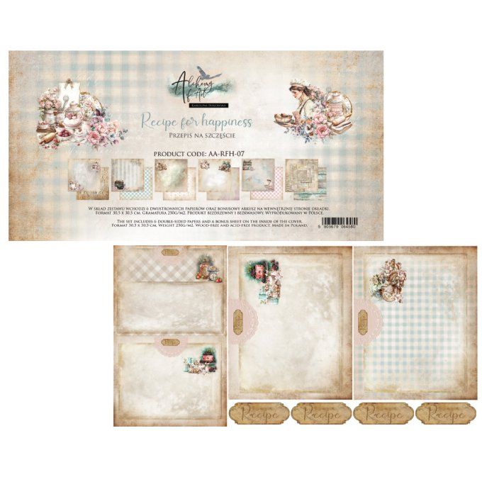 Ensemble de 6 feuilles, 30x30cm, collection : Recipe for happiness, 250gsm