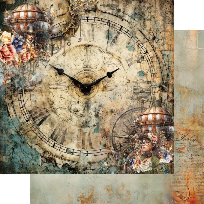 Ensemble de 6 feuilles, 30x30cm, collection : Steampunk time