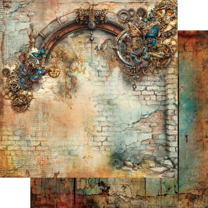 Ensemble de 6 feuilles, 30x30cm, collection : Steampunk time