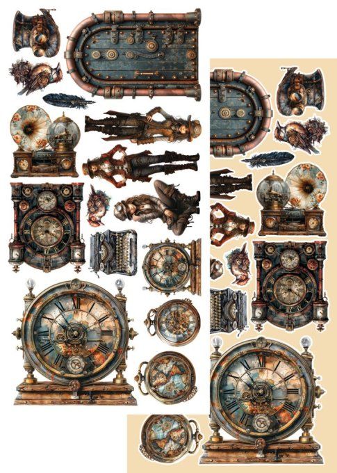 7 feuilles, 15x30cm, collection : Steampunk time