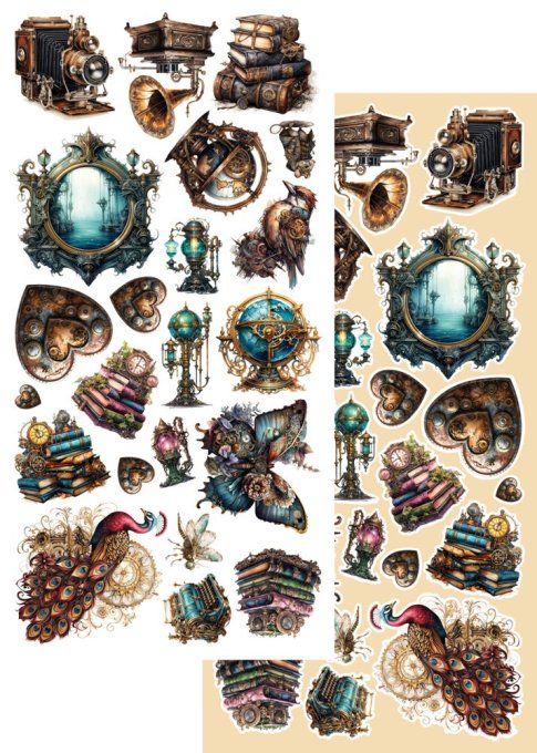 7 feuilles, 15x30cm, collection : Steampunk time