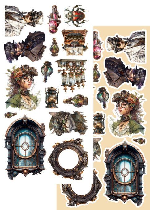 7 feuilles, 15x30cm, collection : Steampunk time