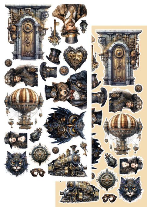 7 feuilles, 15x30cm, collection : Steampunk time