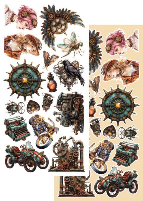 7 feuilles, 15x30cm, collection : Steampunk time