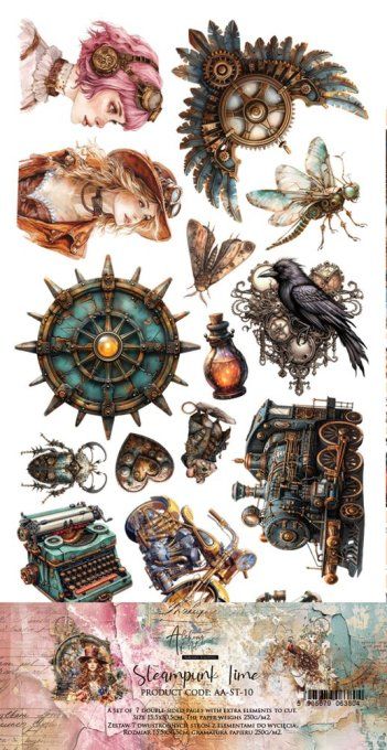 7 feuilles, 15x30cm, collection : Steampunk time