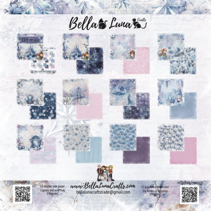 Ensemble de 12 feuilles motif recto verso, 30x30 - Let it go - BellaLuna crafts