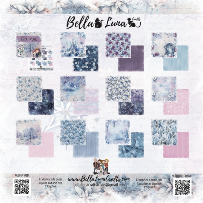 Ensemble de 12 feuilles motif recto verso, 30x30 - Let it go, basic - BellaLuna crafts