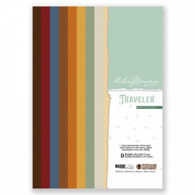 9 papiers cardstock, Traveler, Alberto Juarez - format A4, papier embossé et imprimé - 240g