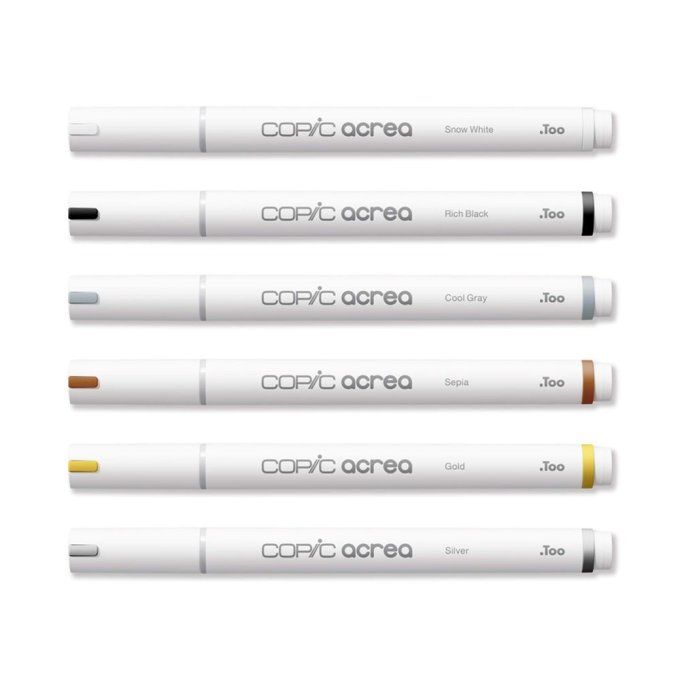 6 marqueurs Copic Acrea - Encre pigmentée opaque à base d'eau - Essentials