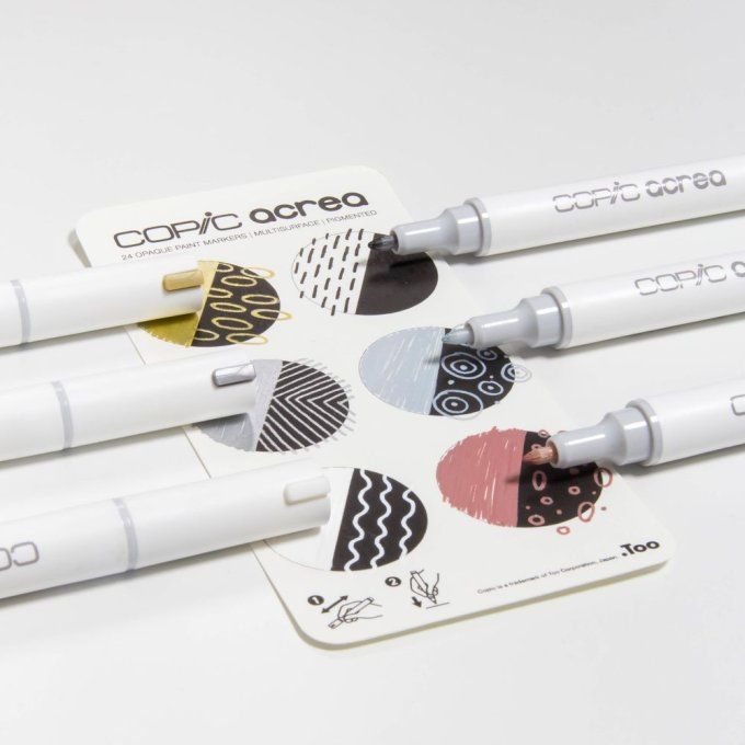 6 marqueurs Copic Acrea - Encre pigmentée opaque à base d'eau - Essentials