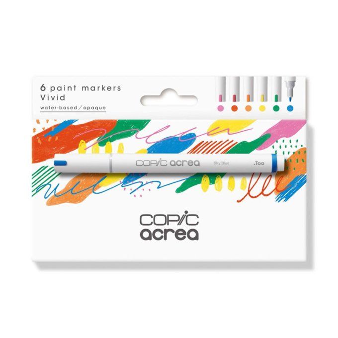 6 marqueurs Copic Acrea - Encre pigmentée opaque à base d'eau - Vivid