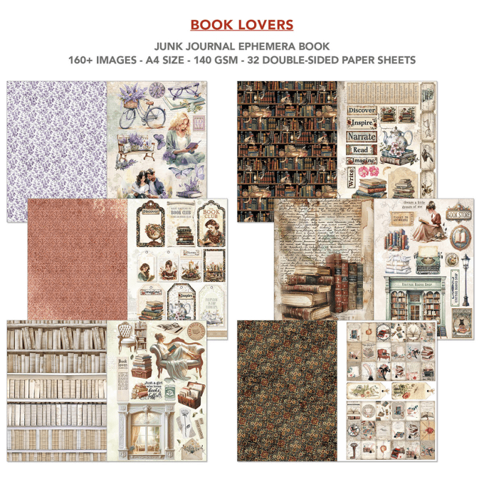 Book lovers, format A4 - 32 feuilles de papier recto verso 