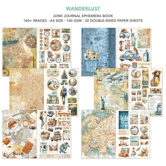 Wanderlust, format A4 - 32 feuilles de papier recto verso