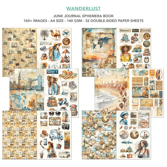 Wanderlust, format A4 - 32 feuilles de papier recto verso