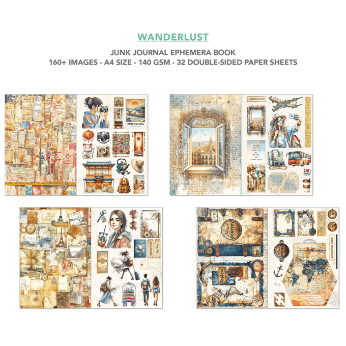 Wanderlust, format A4 - 32 feuilles de papier recto verso