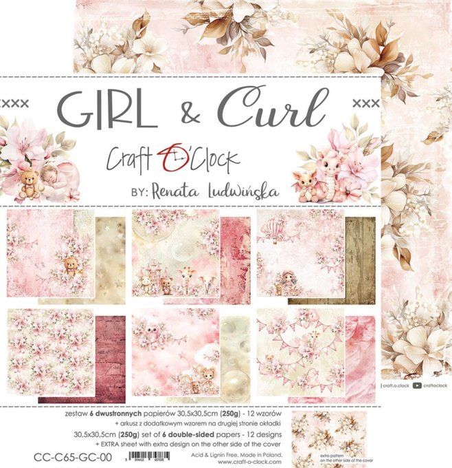 Ensemble de 6 feuilles, 30x30cm, collection : Girl & Curl - Craft O Clock, 250g