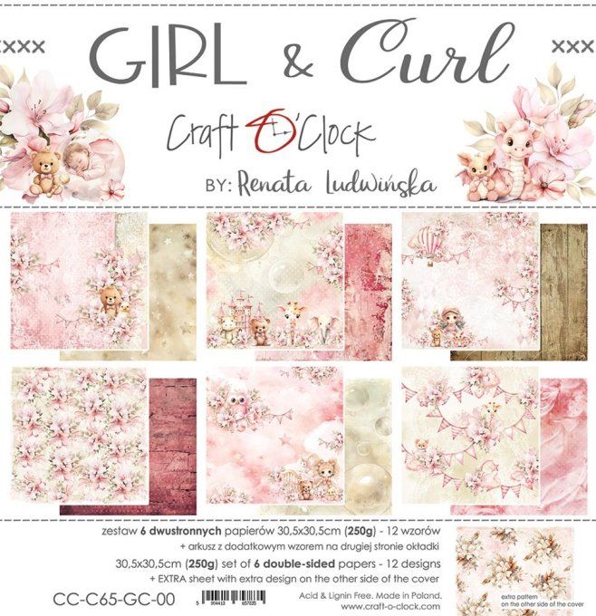 Ensemble de 6 feuilles, 30x30cm, collection : Girl & Curl - Craft O Clock, 250g