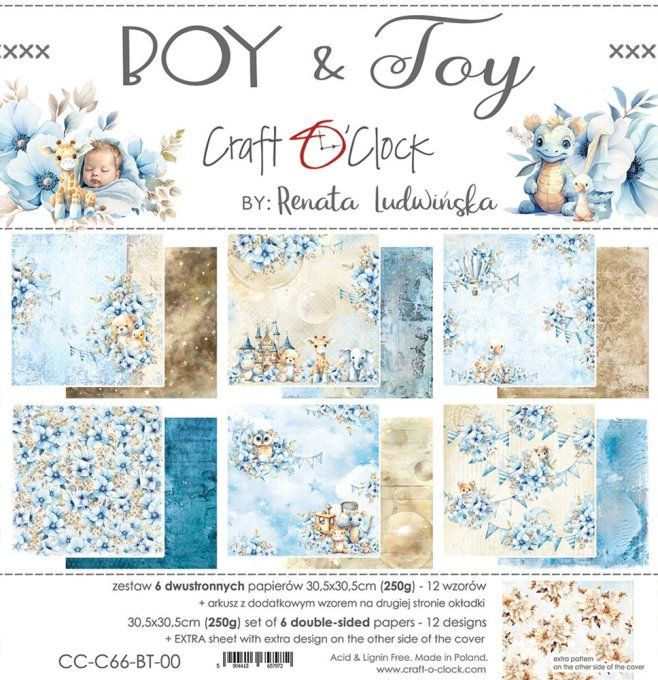 Ensemble de 6 feuilles, 30x30cm, collection : Boy & Toy - Craft O Clock, 250g