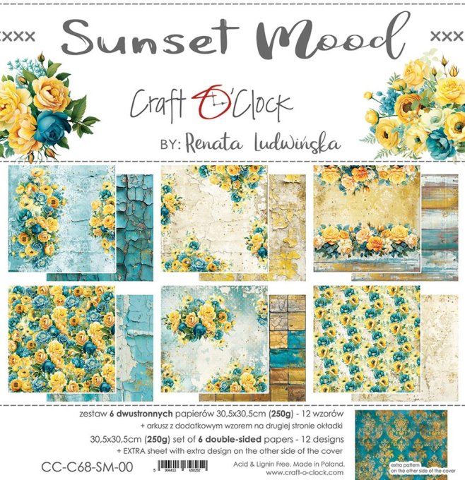 Ensemble de 6 feuilles, 30x30cm, collection : Sunset mood - Craft O Clock, 250g