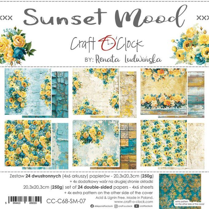 Ensemble de 24 feuilles, 20x20cm, collection : Sunset mood - Craft O Clock, 250g