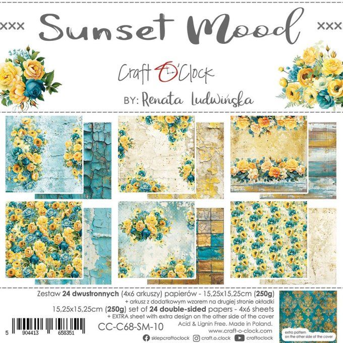 Ensemble de 24 feuilles, 15x15cm, collection : Sunset mood - Craft O Clock, 250g 