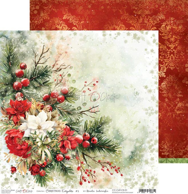 Ensemble de 6 feuilles, 30x30cm, collection : Christmas Everywhere - Craft O Clock, 250g