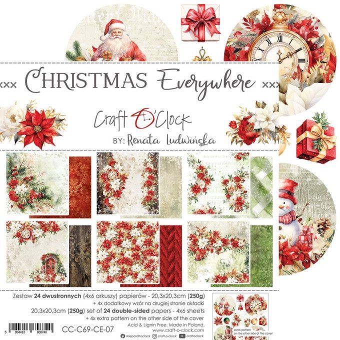 Ensemble de 24 feuilles, 20x20cm, collection : Christmas Everywhere - Craft O Clock, 250g