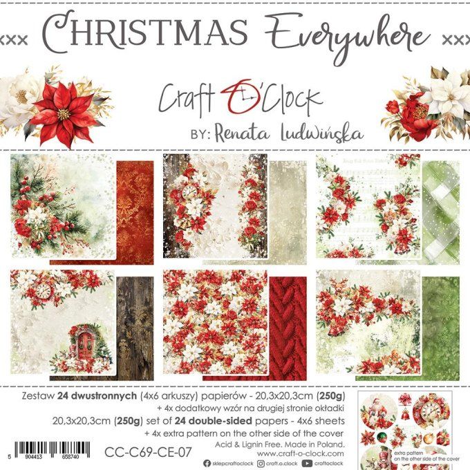 Ensemble de 24 feuilles, 20x20cm, collection : Christmas Everywhere - Craft O Clock, 250g