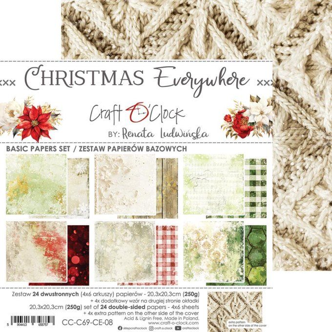 Ensemble de 24 feuilles, 20x20cm, collection : Christmas Everywhere - Craft O Clock, 250g 