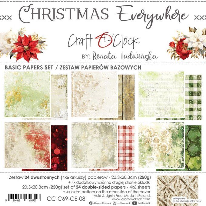 Ensemble de 24 feuilles, 20x20cm, collection : Christmas Everywhere - Craft O Clock, 250g 