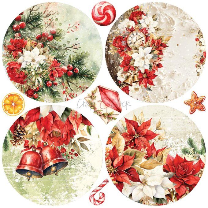 Ensemble de 24 feuilles, 15x15cm, collection : Christmas Everywhere - Craft O Clock, 250g