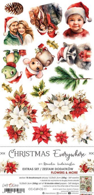 Ensemble de 18 feuilles, 15x30cm, collection : Christmas Everywhere - Craft O Clock, 250g